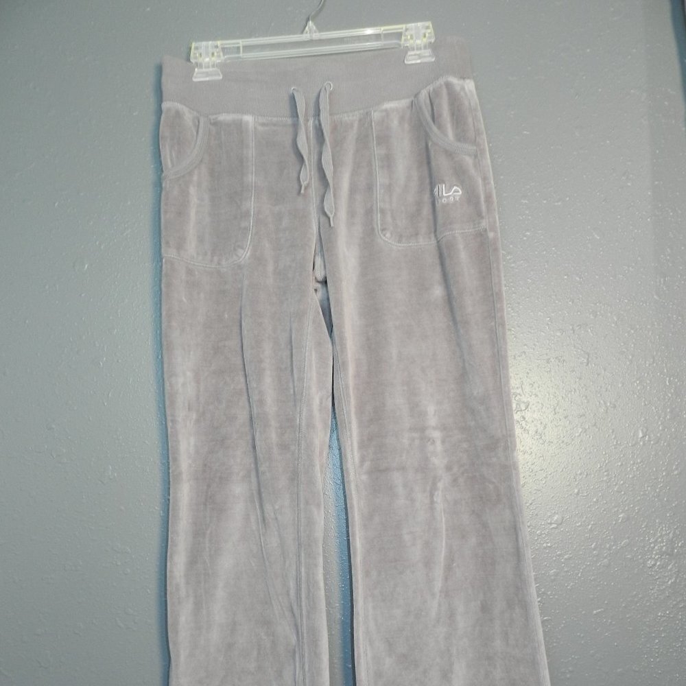 Fila Womens Dark Grey Suede BootCut Sport Athletic Winter Sweat Pants Size Small